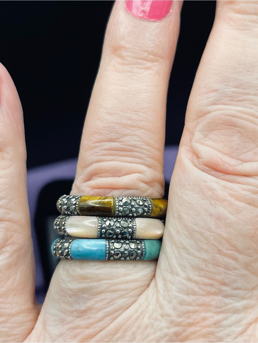 Set a vintage SS suspicion, QVC stack rings, art deco revival 90’s … 10.6 g - Picture 6 of 13